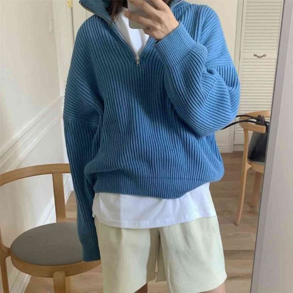 hzirip women all match jumpers thicken ol new autumn loose 2021 pullovers casual warm v-neck solid knitwear sweaters lady, White;black
